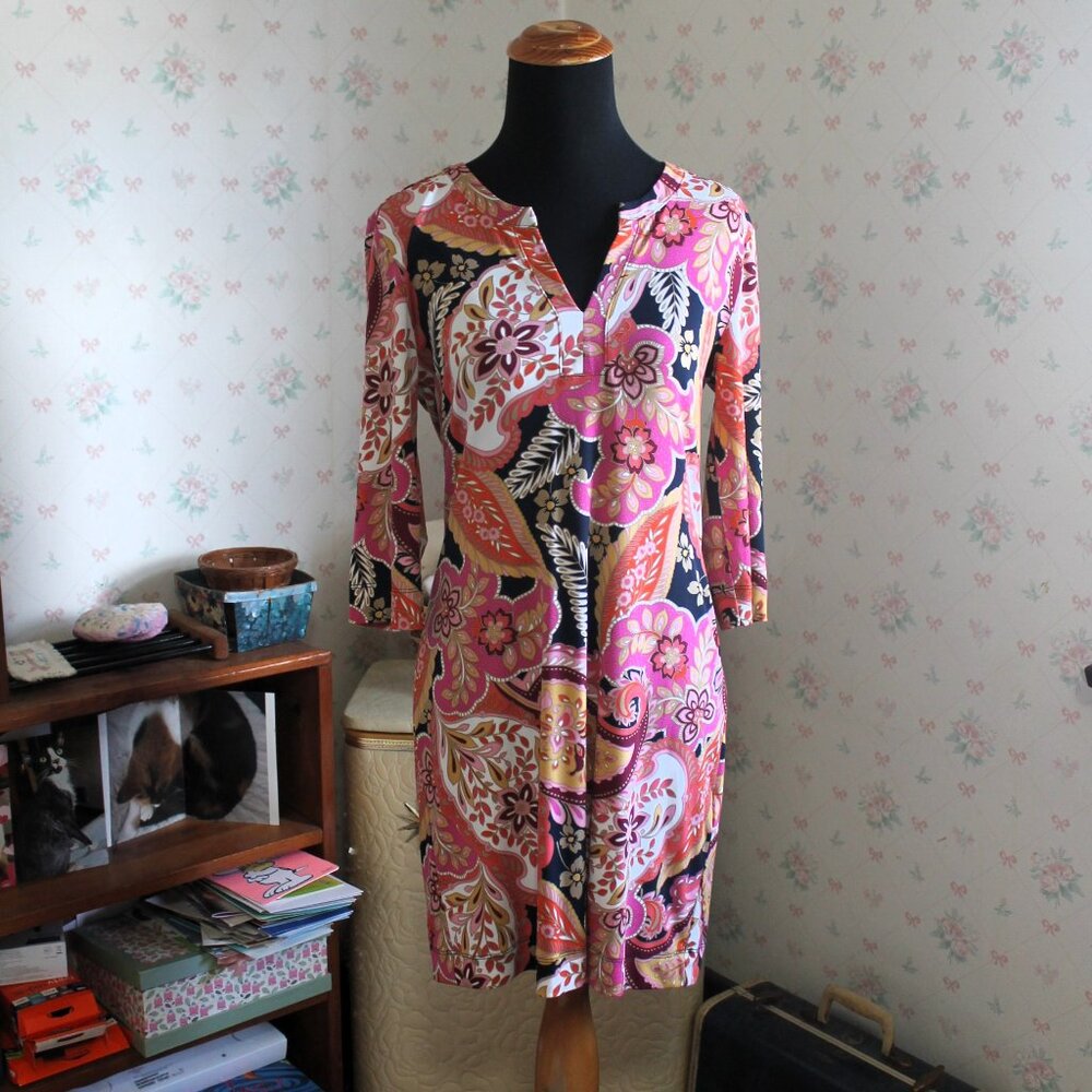 Banana Republic Factory Pink Paisley Dress, Petite Small